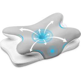 Подушка для шиї Ehomfory з Memory Foam, ергономічна для сну на боці, спині та животі, 67x37x9/12 см, срібляста