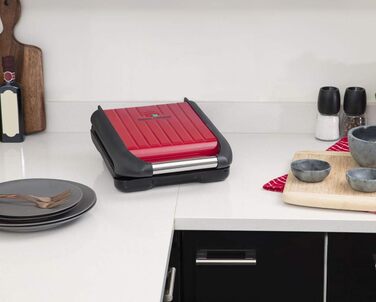 Контактний гриль George Foreman 24x17 см, червоний, для м'яса, риби, овочів, паніні та сендвічів, компактний, до 3 порцій, зменшує до 42% жиру