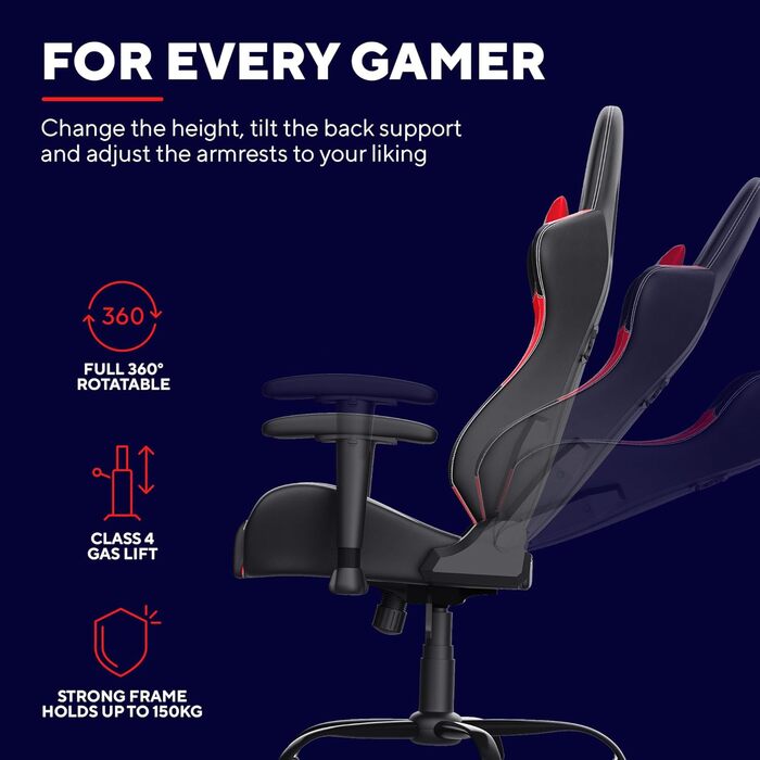 Ігрове крісло Trust Gaming GXT 708R Resto, обертається на 360°, офісне крісло з знімними подушками, регульована висота, фіксація, червоне