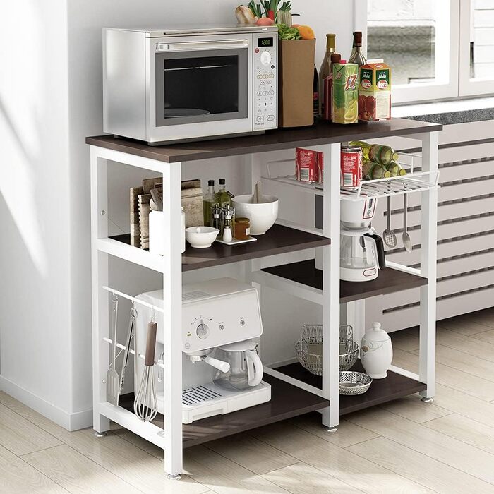 Стелаж кухонний Sogesfurniture W5S-BK-BH, 90x40x83 см, чорний & горіх (мікрохвильова піч, хліб)