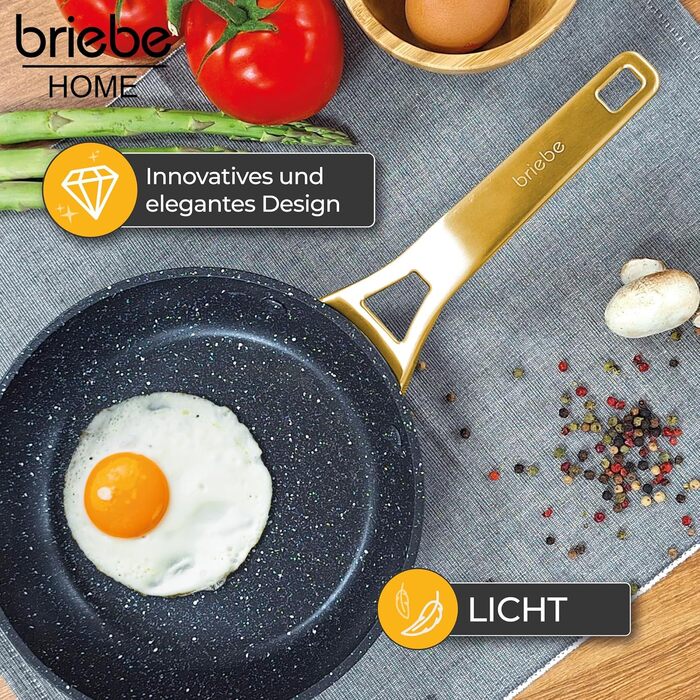 Набір сковорідок Briebe Gold Titanium 3 шт (20, 24, 28 см) з антипригарним покриттям для індукційних плит