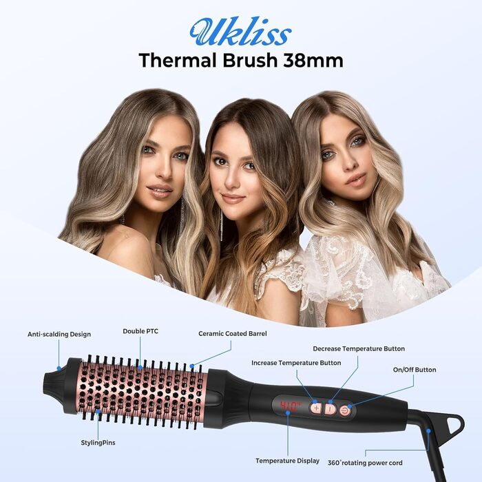 UKLISS Hairstyler 5 в 1: Фен-щітка, плойка, насадки для об'єму та вирівнювання (Рожеве золото)