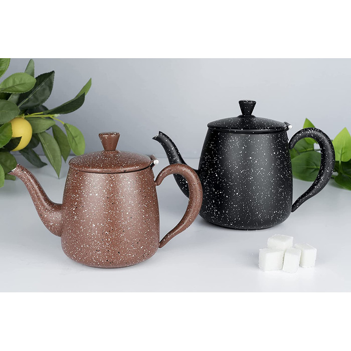 Чайник Café Olé PT-018BG 0,5 л преміум з нержавіючої сталі, чорний граніт, безкапельний носик, порожнисті ручки, відкидний кришка