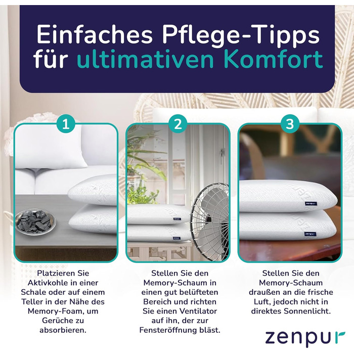 Подушка ортопедична для шиї ZenPur 40x60x13 см (2 шт) з піни Memory Foam - сертифікат Oeko-TEX
