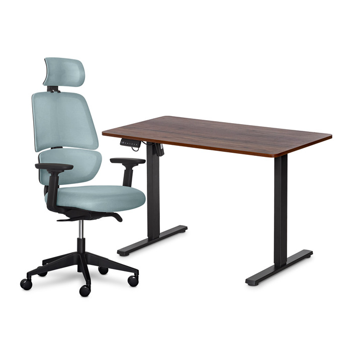 Комплект Mealux PowerDesk Lite Walnut+Leo Air Plus Grey Blue (арт. EVO-201 Lite Walnut/B+Y 546 KBGL)