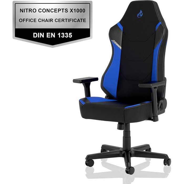 Ігрове крісло Nitro Concepts X1000, ергономічне, тканинне, для комп'ютера, офісу, з роликами, до 135 кг, чорний/синій, розмір XL