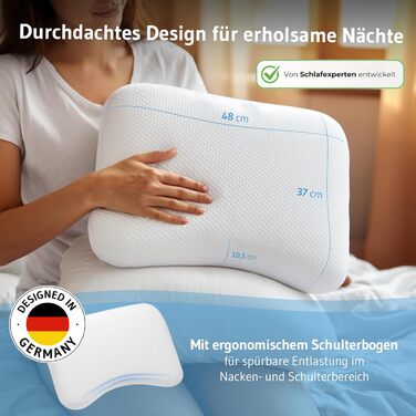 Ортопедична подушка для шиї Third of Life Liora, 48x37x10,5 см, з Memory Foam, для тих, хто спить на боці, біла, з антиалергенним покриттям