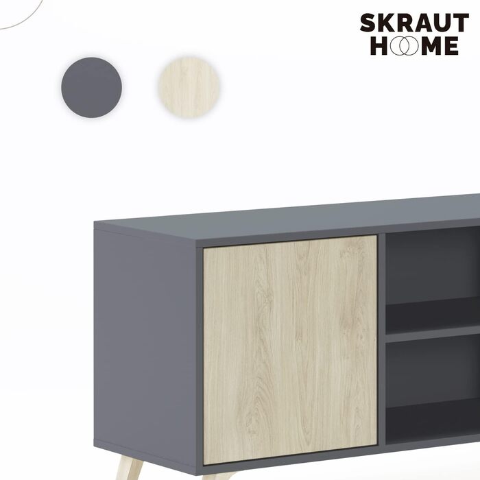 ТВ-тумба Skraut Home Wind 100 для вітальні, 95x57x40 см, сіра, для телевізорів 32-40 дюймів, з розпашними дверцятами, колір Пучіні