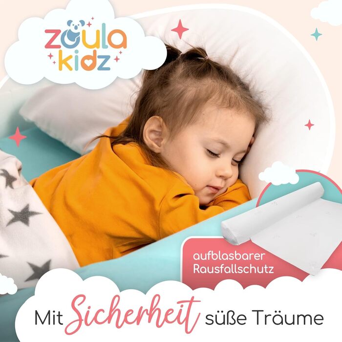 Подушка для годування Zoula Kidz® надувна, портативна (150 см) з бавовняним чохлом OEKO-TEX – для подорожей та дому