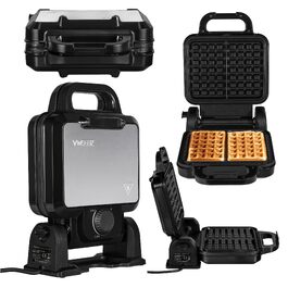Вафельниця ZEEGMA GOFREE CHEF PRO для бельгійських вафель, 1200 Вт, вертикальна, з антипригарним покриттям та регулюванням температури, сріблясто-чорна