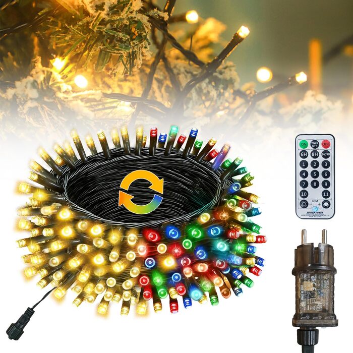 Світлодіодна гірлянда для ялинки 30м 300 LED, багатоколірна та тепло-біла, 11 режимів роботи