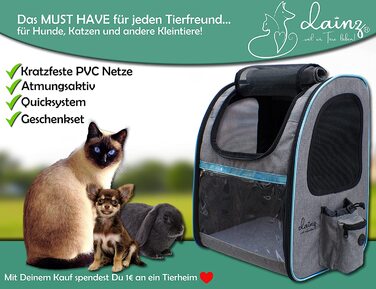 Dainz® рюкзак для собак і котів до 6 кг, сірий, з міцною PVC сіткою