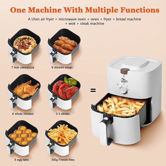 Аерофритюрниця Heißluftfritteuse 4L XL на 2-6 осіб, 1500Вт з функціями підігріву та підігріву, антипригарне покриття, біла