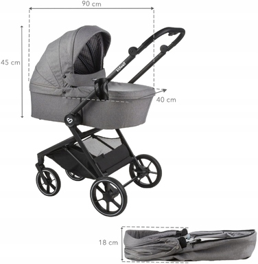 Дитячий візок 2в1 KIDWELL VELMONT (до 22 кг), люлька-прогулянка, сірий