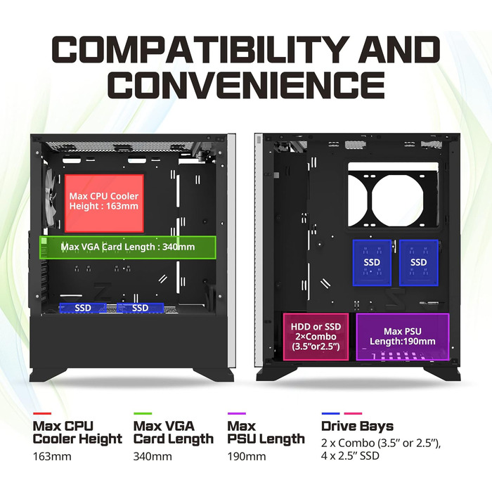 Комп'ютерний корпус Zalman S5 RGB ATX з боковими скляними панелями, чорний