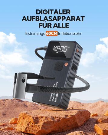 Бустер-стартер для авто 7-в-1 з портативним компресором, Powerbank 12000mAh, LED-ліхтарем та USB-C зарядкою, набір для екстреної допомоги JC8