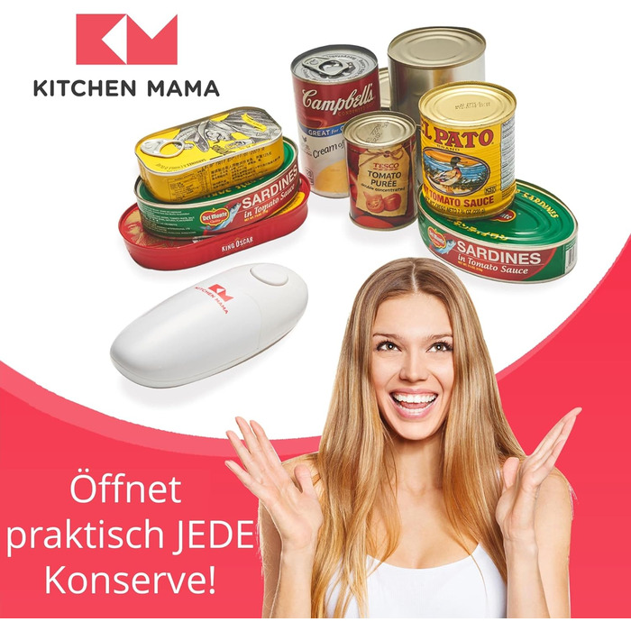 Електричний відкривач банок Kitchen Mama 2.0: автоматичний, бездротовий, з гладкою кромкою, безпечний для харчових продуктів