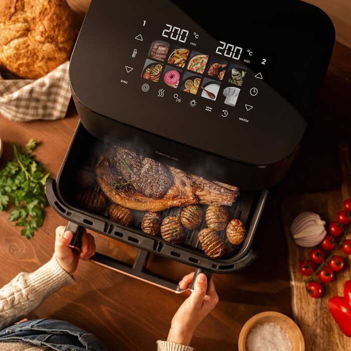 Аерофритюрниця-гриль Cecotec Cecofry & Grill Smokin' 6500 Plus 6.5Л, 2200 Вт, з функцією копчення, подвійним грилем та вікном, чорна