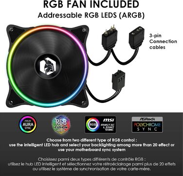 Корпус для ПК Empire Gaming Onyx ARGB, середній ATX, mATX, ITX, 4 адресовані RGB-вентилятори (1×200 мм, 3×120 мм), бокова панель із загартованого скла