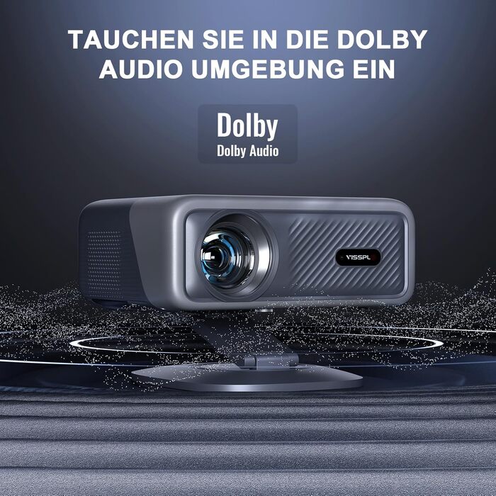 Проектор Smart Beamer VISSPL 4K WiFi Bluetooth 1080P Full HD Dolby Audio з автофокусом та трапецеїдальною корекцією (сірий)