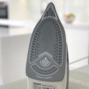 Парова праска HAEGER VAPOUR PRO 2700 Вт, керамічна підошва, антинакіпна система, захист від протікання, самоочищення, вертикальний пар, 45 г/хв