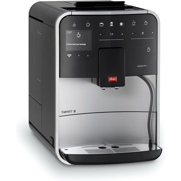 Кавомашина Melitta Barista T Smart з капучинатором, автоматична кавоварка з млинком, для еспресо та капучино, керування через додаток, чорна/срібляста