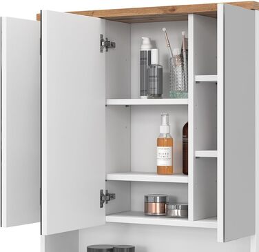 Дзеркальна шафа для ванної Vicco Eden, білий глянець/дуб Артизан, 70x77,5 см, 3 двері