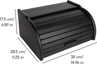 Дерев'яний хлібниця Creative Home Schwarz з роллетною кришкою, 38x28,5x17,5 см – натуральна скринька для зберігання хліба, булочок та випічки для кухні