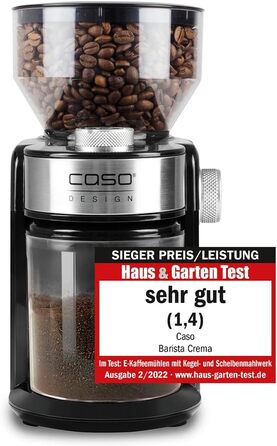 Електрична кавомолка CASO Barista Crema з регулюванням помелу, професійний дисковий механізм, потужність 150 Вт, для зернової кави