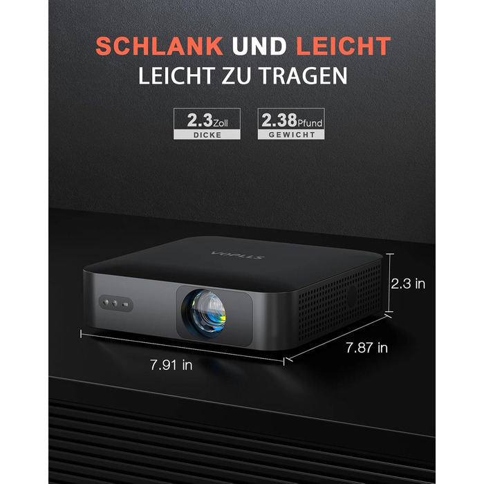 Міні-проектор VOPLLS 1080P Full HD з автофокусом та корекцією трапеції, 28000 люмен, WiFi 6, Bluetooth, підтримка 4K, поворотний на 360° для дому та смартфонів