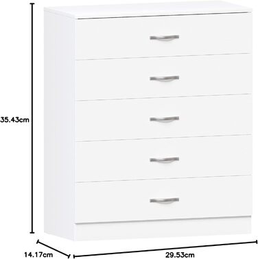 Комод Vida Designs, ДСП, білий, 90x36x75 см, 5 шухляд