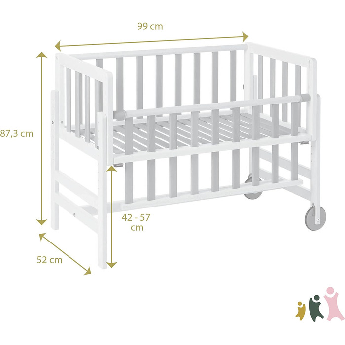 Дитяче приставне ліжечко Geuther Betty 45x90 см, 9-рівнева регулювання висоти, масив дерева, екологічне, біле