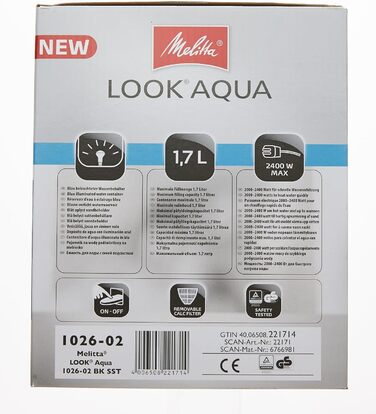 Електрочайник Melitta Look Aqua 1026-02, 1,7 л, 2400 Вт, чорний, з автоматичним вимкненням, захистом від перегріву та прихованим нагрівальним елементом