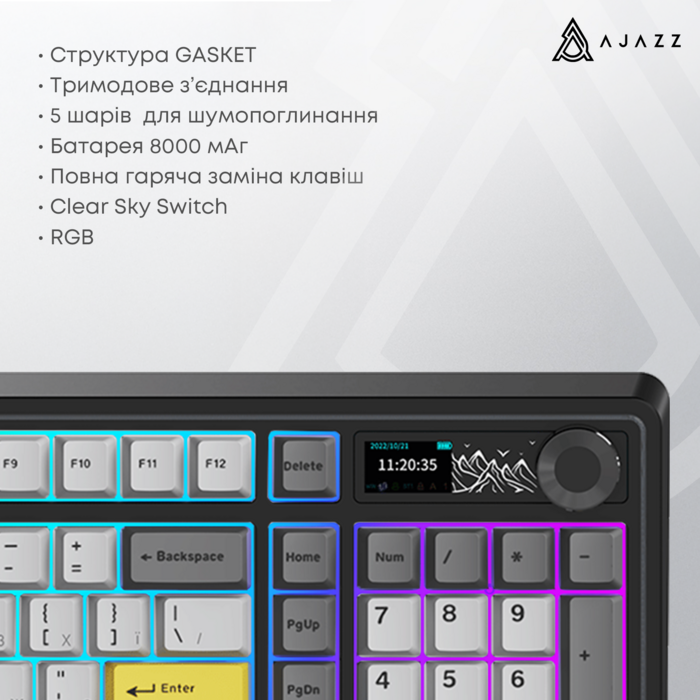 Бездротова механічна клавіатура Ajazz AK980 Clear Sky Switch Black-Gray-Yellow (AK980-CS-BGY)