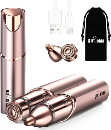 Жіночий електричний тример для обличчя guRelax Gen 3 Pro, 2-в-1, з підсвіткою, для видалення пушку, брів і вусиків, 2 змінні насадки, золото, 2024