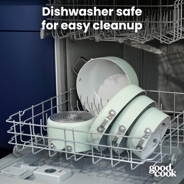 Набір посуду GoodCook Keramik, 14 предметів, знімні ручки, антипригарне покриття, для індукції та духовки, зелений шавлії