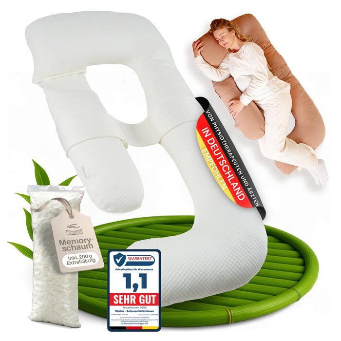Подушка для вагітних та годування XL для сну на боці з ефектом пам'яті (Memory Foam), бавовняний чохол, коричнева