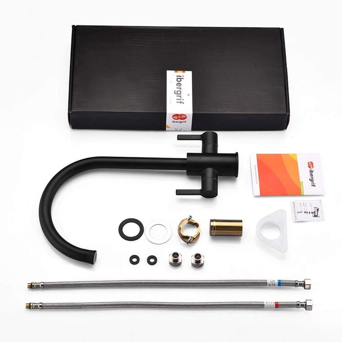 Змішувач кухонний Ibergrif поворотний 360°, чорний, 2 режими подачі води