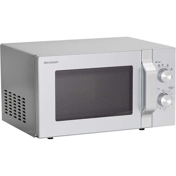 Мікрохвильова піч Sharp R204S, 20 л, 800 Вт, 6 режимів, срібляста, таймер, розморожування за вагою, скляний піддон 24,5 см