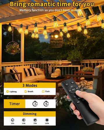 Гірлянда вулична LED Bowfar G40, 48 ламп, 10м, IP68, диммер, пульт, для саду, тераси, вечірки