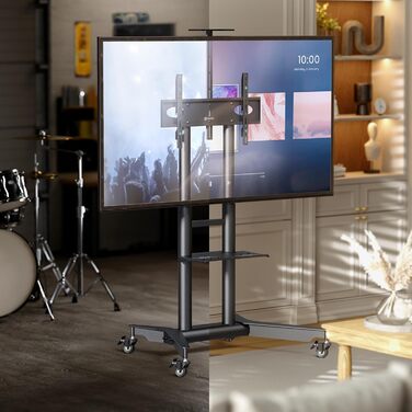 Професійна мобільна стійка для телевізора ONKRON TS1571-B, чорна, 32-75'' (до 60 кг), регульована висота, VESA 600x400, для плоских і вигнутих екранів