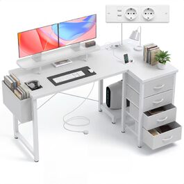 Кутовий офісний стіл Claiks L-подібної форми з 4 ящиками, USB-зарядкою та розеткою, 140x80 см, білий