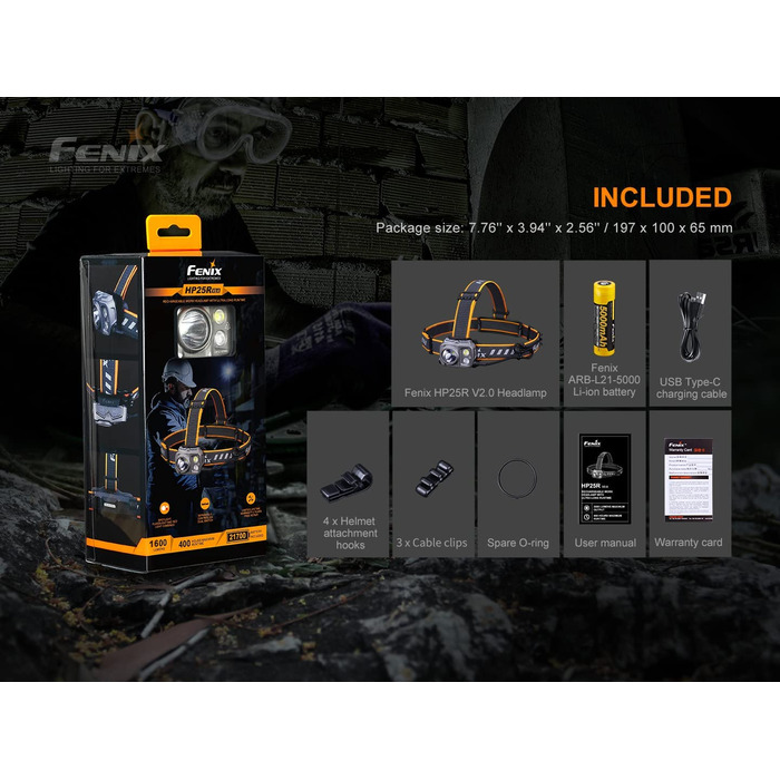 Налобний ліхтар Fenix HP25R V2.0 1600 люменів, акумулятор 21700, для туризму, риболовлі, пошуку та робіт