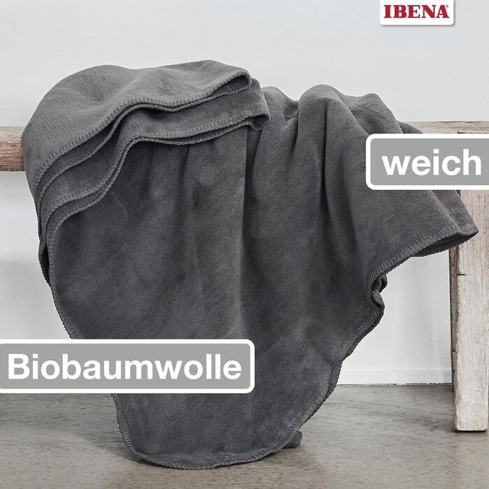 Ковдра Ibena Malaga Bio 150x200 см – 100% бавовна, темно-сіра, вироблено в Німеччині