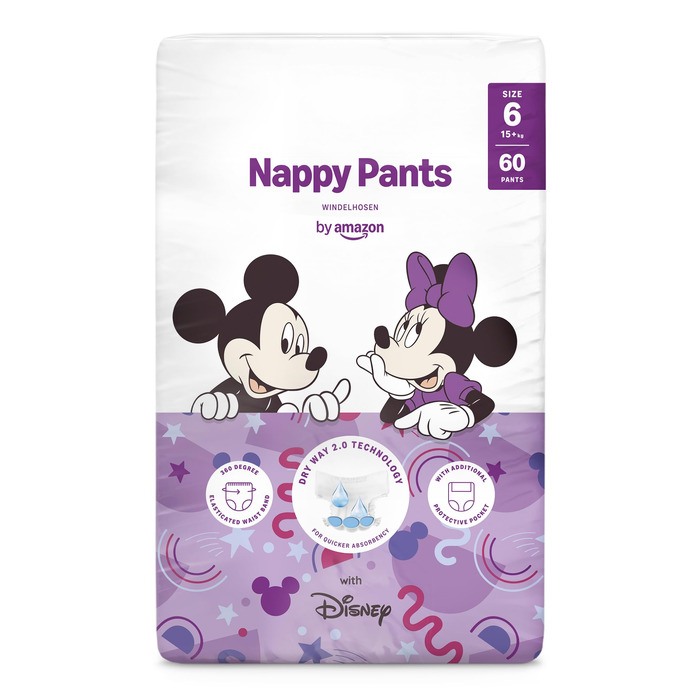 Дитячі підгузки Disney від Amazon, розмір 6 (15+ кг), білі, 140 шт (2 упаковки по 70 шт), місячний запас