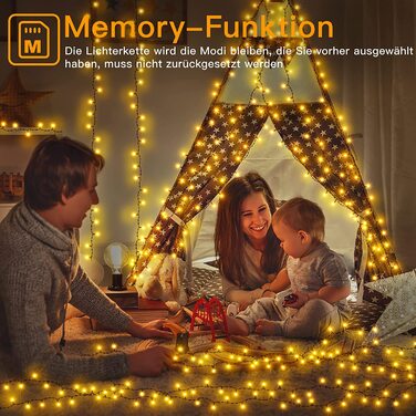 Гірлянда Ollny 20 м 200 LED для вулиці й дому, тепле біле світло, з пультом і таймером, 8 режимів, водонепроникна, для саду, балкона, весілля, новорічна