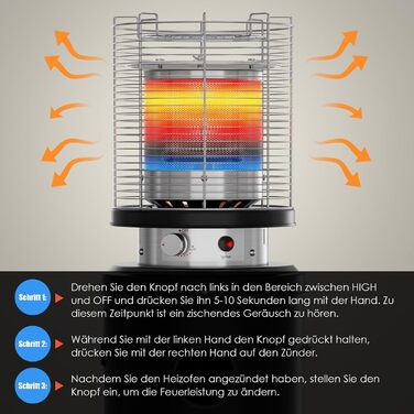 Газовий обігрівач для тераси TLSUNNY з захисною кришкою, на колесах, з піроелектричним запалом, чорний (Газовий балон не входить у комплект)