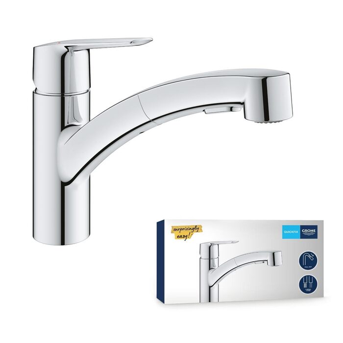 Змішувач кухонний GROHE Start з висувним душем, поворотний на 90°, хром (30531001)