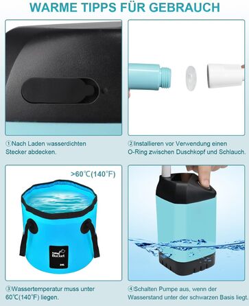 Портативний душ AUTOPkio з акумулятором 4500mAh, IPX7, для кемпінгу, туризму, авто та тварин, синій