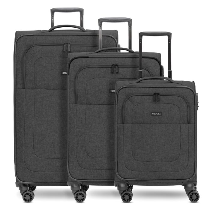 Набір тканинних валіз REDOLZ Essentials 12 (3 шт.), чорні дорожні Trolley з 4-ма подвійними колесами, TSA-замком та функцією розширення